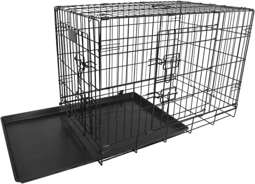 Vista 3 de BalanceFrom Elevon - Jaula plegable para perros de doble puerta con pista a prueba de fugas, 24 pulgadas