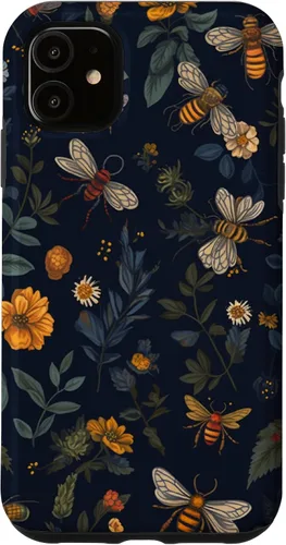 Vista 8 de Bees and Wildflowers on Dark Blue Funda para iPhone 17