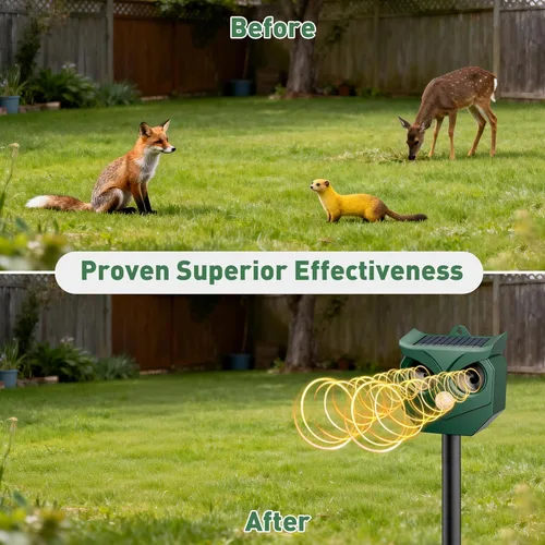Vista 5 de Paquete de 2 repelentes ultrasónicos de animales con luces estroboscópicas LED, funciona con energía solar para ardillas, ciervos, mapaches