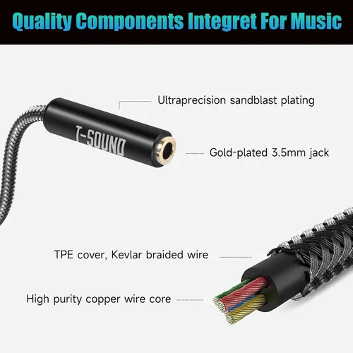 Vista 5 de Adaptador USB C para auriculares, T-Sound USB tipo C a conector de auriculares hembra de 0.138 in (DAC de alta resolución) compatible con MacBook
