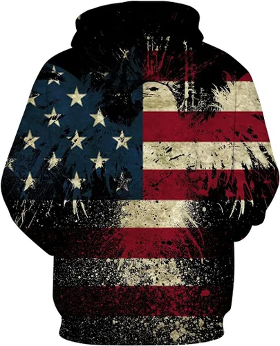 Vista 2 de Hisayhe Sudadera con capucha con estampado 3D de la bandera americana de los hombres casual con capucha