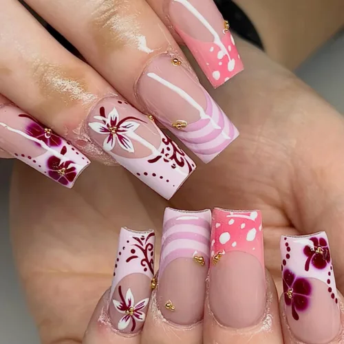 Vista 5 de 24 uñas postizas medianas a presión con forma de almendra, color LMT-7-81