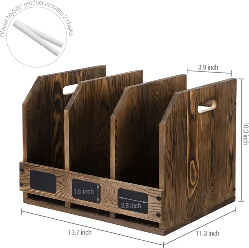 Vista 5 de MyGift Organizador de carpetas de archivos de 3 compartimentos, estante de Marrón Oscuro