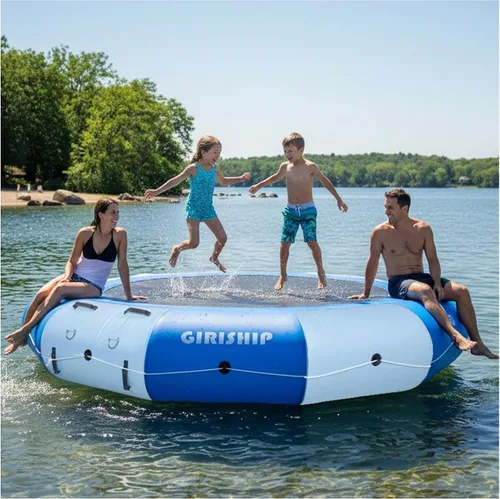 Vista 4 de Inflatable Water Trampoline for Lake, 8/12FT Heavy Duty Floating Lake Trampoline for Water with Pump & Ladder, Ocean Pool Jumping Platform for