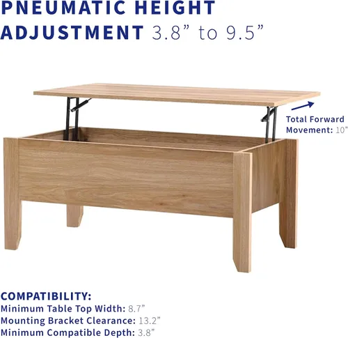 Vista 5 de VIVO Bisagras de mecanismo de elevación de mesa de centro (x2), accesorios asistidos neumáticos, juntas de mesa para muebles, bisagras elevadoras
