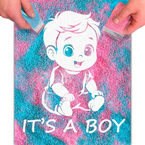 Vista 16 de FETTIPOP Lienzo de arte mágico, exponiendo arte de arena (revelación de género - It's a Girl - Glitter) - Anuncio sorpresa de embarazo de baby