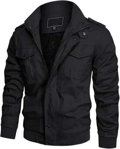 Vista 2 de CRYSULLY - Chaqueta de invierno de forro polar para hombre estilo informal con varios bolsillos abrigo de campo