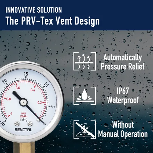 Vista 5 de SENCTRL - Medidor de presión de vacío de 30inHg, esfera de 2", NPT de 1/8, montaje inferior, estuche de acero inoxidable, resistente al agua