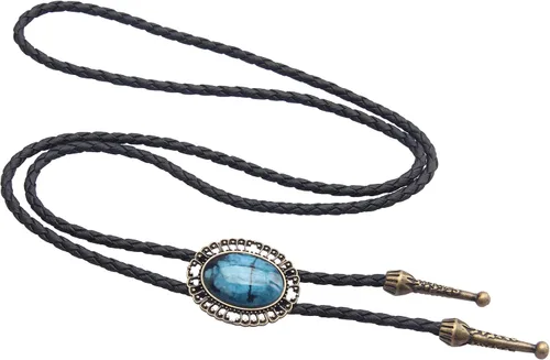 Vista 5 de GelConnie - Corbata con cordón de cuero adornado y una corredera de metal (bolo), estilo nativo americano, collar de vaquero del oeste americano