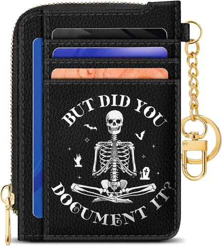 Vista 19 de GIANCOMICS Cartera delgada con tarjetero para mujer, funda pequeña con bloqueo Rfid, llavero de bolsillo delgado con cremallera curvada, tarjetero