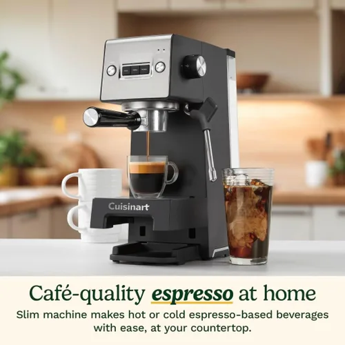 Vista 3 de Cuisinart Espresso Bar Slim Máquina de Café Espresso, Hace Bebidas Calientes o Frías de Calidad de Café Incluyendo Cappuccino, Lattes y Bebidas