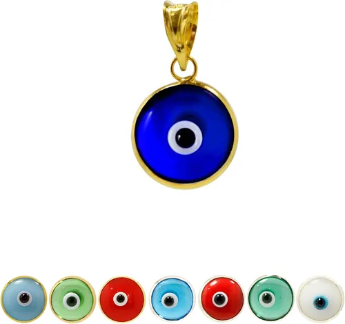 Vista 4 de Collar con colgante de ojo malvado de 7 mm de vidrio redondo en plata de ley 925 (solo colgante) - 7 colores para elegir para hombres y mujeres
