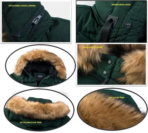 Vista 2 de ELORA Parka acolchada vegana para mujer, abrigo de invierno cálido con forro polar y capucha Negro