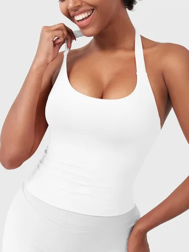Vista 3 de YEOREO SoftHue Impact Halter - Camiseta sin mangas para mujer Blanco
