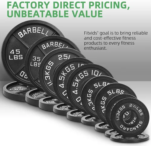 Vista 6 de Fitvids 2-Inch Olympic Cast Iron Weight Plate for Strength Training & Weightlifting, Multiple Sizes