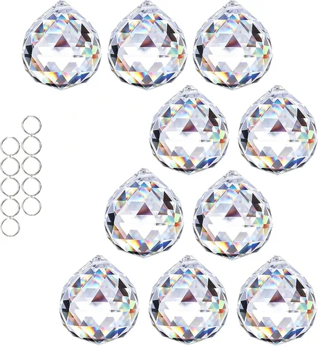 Vista 9 de Crystalsuncatcher - 10 piezas de lámpara de araña de cristal de cristal, piezas de prismas de cristal arcoíris, piezas de bricolaje, adornos de bola