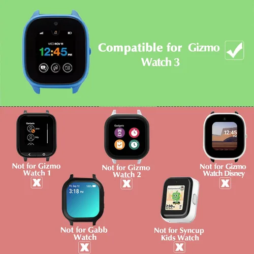 Vista 2 de Paquete de 3 fundas protectoras compatibles con Verizon Gizmo Watch 3, protector de pantalla de policarbonato duro, protector de pantalla de vidrio