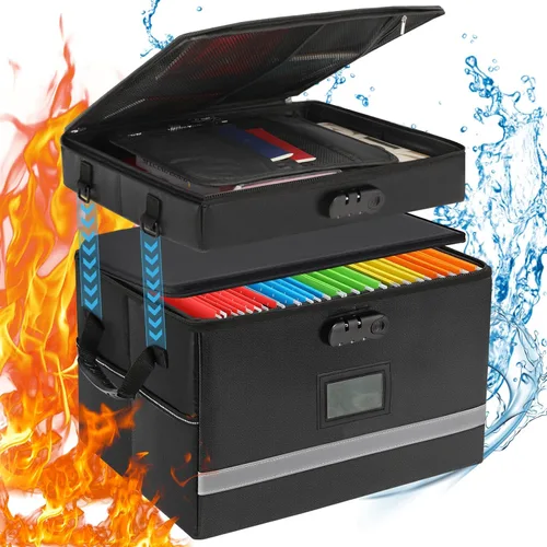Vista 13 de EXLIFBAG Organizador de archivos, caja de archivos ignífuga con tapas, caja organizadora de documentos importante con cerradura, organizador