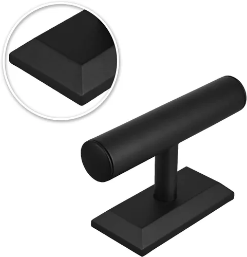Vista 5 de MOOCA Soporte para pulsera y reloj de madera T-Bar, cuero sintético negro Piel sintética negra