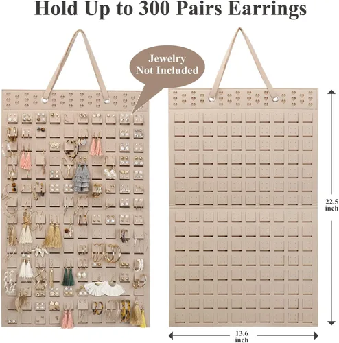 Vista 2 de Resovo Organizador de aretes colgantes, soporte para aretes y 20 ganchos, capacidad para hasta 300 pares, diseño compacto, material suave
