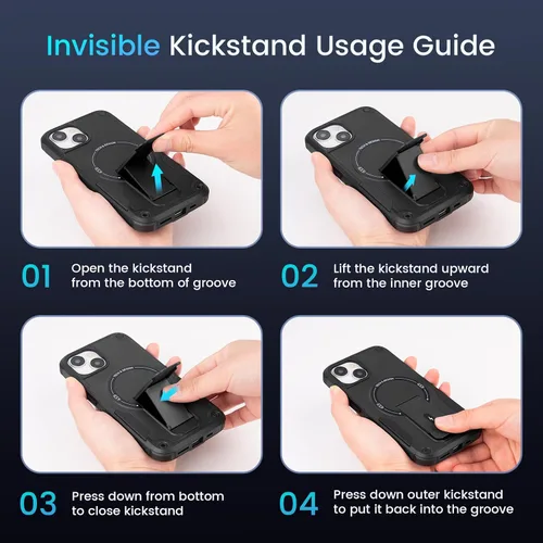 Vista 6 de Caka Funda para iPhone 13 y Funda para iPhone 14 [Compatible con Magsafe] [Soporte Invisible Integrado] [Protección Resistente contra Caídas] A