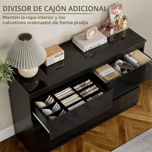 Vista 4 de Cómoda de 6 cajones para dormitorio, cómodas de madera de 47" de ancho, cómoda moderna con cajones para almacenamiento de ropa, organizador