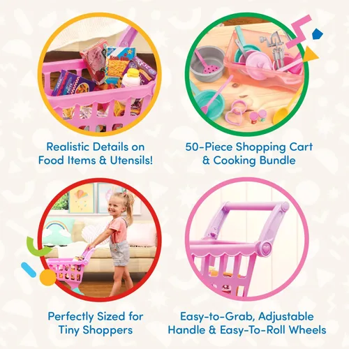Vista 4 de Battat Carrito de compras y juego de comestibles para niños - Comida de juguete - Cocina de juego - Juego de simulación - Más de 3 años