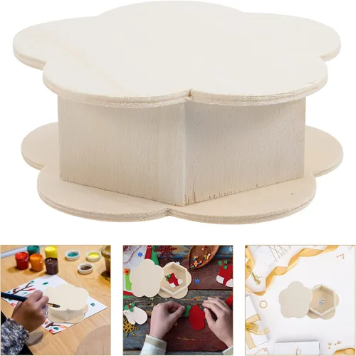 Vista 7 de iplusmile Caja de madera Caja de madera 3 piezas Caja de joyería de madera sin terminar con forma de flor, caja organizadora de almacenamiento