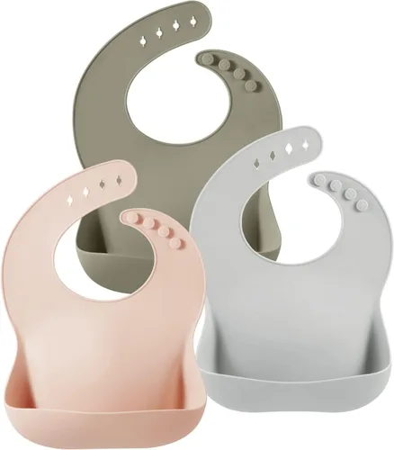 Vista 13 de PandaEar Set of 3 Silicone Baby Bibs, Waterproof Soft Adjustable Bibs for Babies Toddlers 10-72 Months