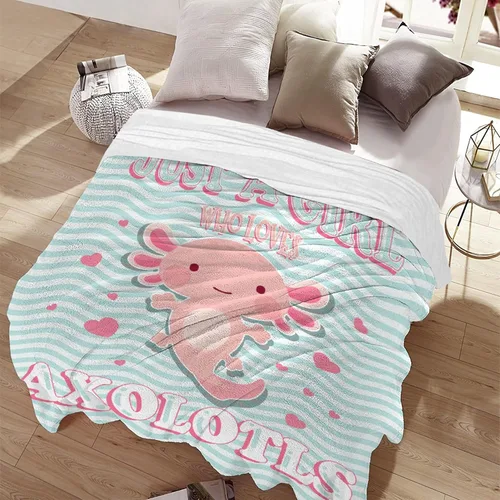 Vista 2 de Manta de Axolotl de regalo para niñas y mujeres, manta ligera con la frase "Just A Girl Who Loves Axolotls" de felpa con bonitos animales y peces