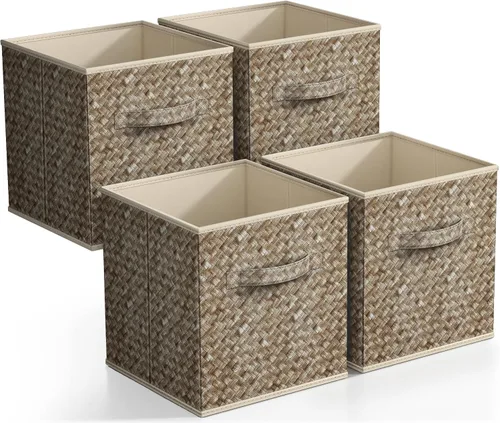 Vista 14 de Sorbus Cubos de almacenamiento de tela plegables – Cestas de organización plegables de 11 pulgadas con asa – 4 canicas negras para despensa Negro