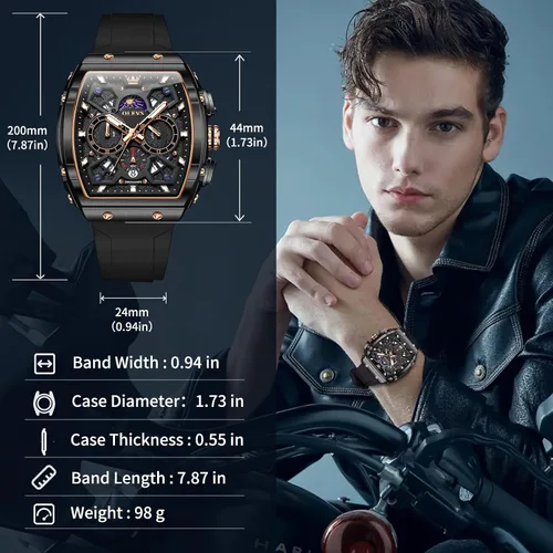 Vista 3 de OLEVS Relojes para hombre de lujo con cara grande, correa de silicona, impermeable, cronógrafo, bonito analógico, de cuarzo, casual, reloj