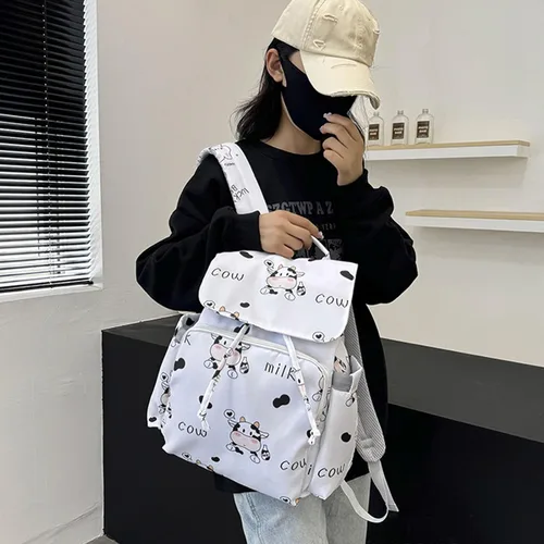Vista 3 de Bolsa organizadora de pañales compacta con asa de fácil transporte, correa ajustable, mochila multiusos para madres ocupadas, estampado de oso