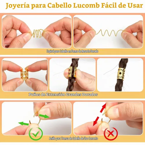Vista 4 de 280 piezas de joyería para el cabello para mujer, dijes para el cabello, cuentas para trenzas, joyería para rastas, trenzas doradas ajustables