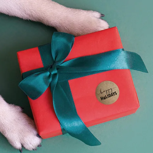 Vista 5 de Pegatina de Navidad de 1.5 pulgadas con huella de pata de perro / 500 calcomanías de Navidad por rollo