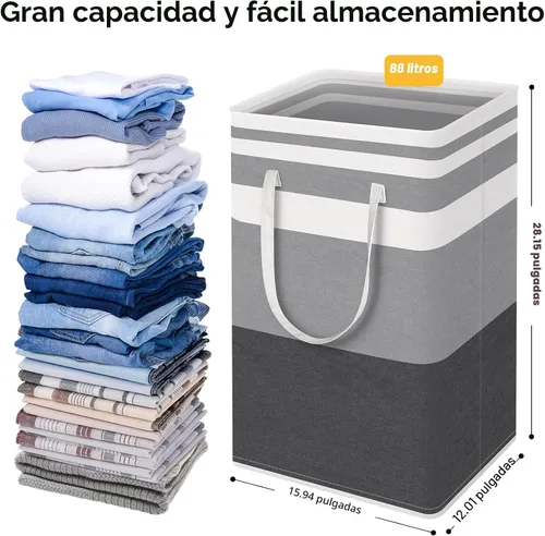 Vista 4 de HomeHacks Paquete de 3 cestas grandes para la lavandería, impermeable, cesta de lavandería independiente, cesta de ropa alta plegable con asas