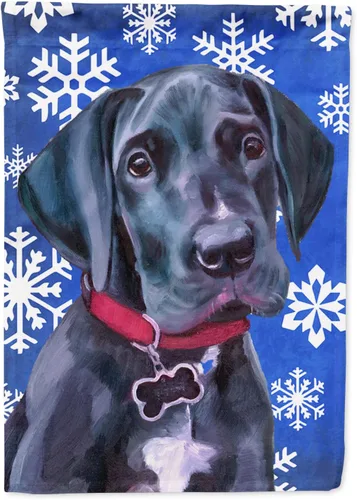 Vista 254 de Caroline's Treasures SC9374GF Bulldog English Snow flakes Holiday Garden Flag Buzón Bandera decorativa para patio exterior, patio, obras de arte