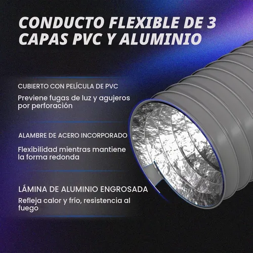 Vista 3 de Manguera de ventilación para secadora, conducto de secadora de 4 pulgadas, manguera de conducto HVAC con 2 abrazaderas, 5 pies