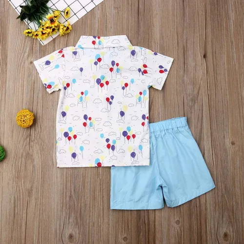 Vista 70 de Conjunto de camisa de manga corta con botones y pantalones cortos casuales con diseño de flamingo, para bebés y niños de 1 a 6 años, atuendos