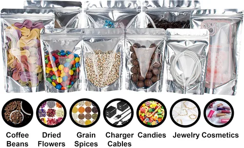 Vista 6 de Paquete de 200-100 bolsas de Mylar pequeñas y grandes - Bolsas frontales transparentes de pie