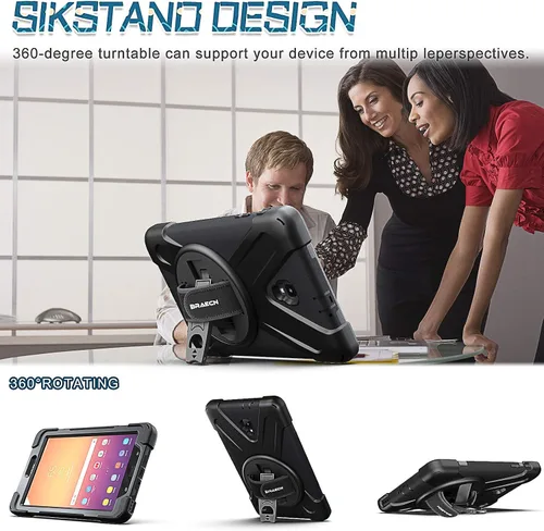 Vista 4 de Galaxy tab A 8.0 2017 estuche (SM-T380 / T385), BRAECN tres capa resistente de parachoques duro de silicona suave con 360 grados pie de apoyo Negro