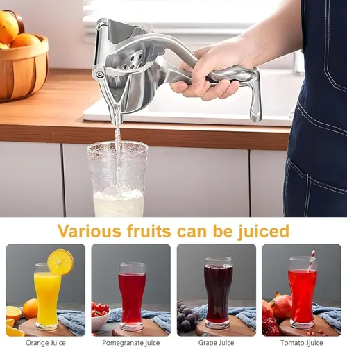 Vista 7 de Exprimidor manual de aluminio, prensa manual mejorada con agarre ergonómico, fácil de usar y limpiar, eficiente extractor de jugo de cítricos
