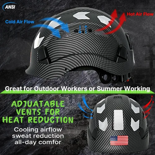 Vista 3 de Aolamegs Vented Carbon Fiber Pattern Hard Hat, ANSI Z89.1 Type 1 Class C Safety Helmet for Construction, OSHA Approved Work Hat with 6-Point