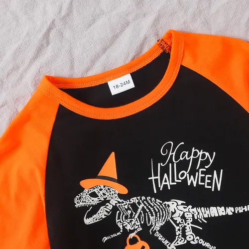 Vista 5 de YOUNGER TREE Disfraz de Halloween para bebé y niño pequeño, camiseta de manga larga, diseño de calabaza, sonrisa, dinosaurio, divertido disfraz