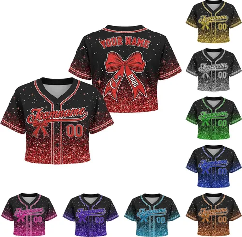 Vista 6 de Camiseta de béisbol de uniforme de animadora personalizada, camiseta de animadora para niñas, mujeres, jóvenes, niños, camiseta con purpurina
