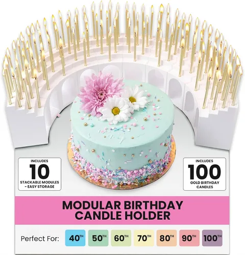 Vista 9 de Centro de mesa blanco para cumpleaños de hitos – Perfecto para 40, 50, 60, 70, 80, 90 y 100 – Incluye 100 velas de cumpleaños doradas – Elegante