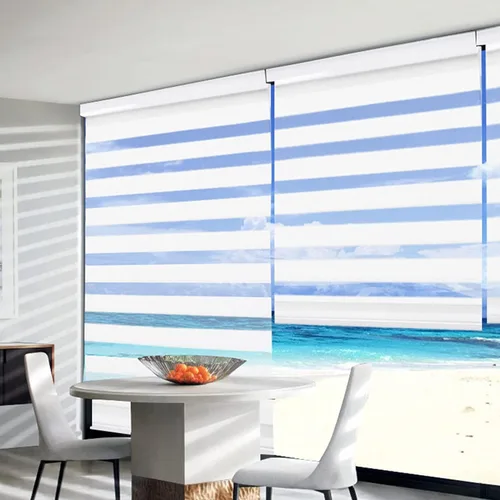 Vista 8 de Joydeco - Persianas de cebra sin cables para ventanas, persianas de doble capa con parada libre, control de luz y privacidad para día y noche