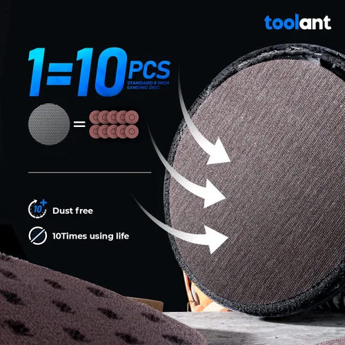 Vista 2 de Toolant - Papel de lija abrasivo de malla de 9 pulgadas, grano 80, 10 unidades Dust-Free Hook & Loop Drywall Sanding Disc, for Sanding Wood
