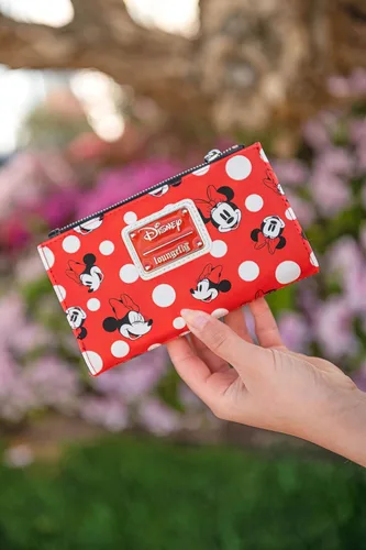 Vista 6 de Loungefly Cartera de Disney Minnie Mouse con lunares rojos con cremallera para mujer, Rojo -, Cartera con cremallera