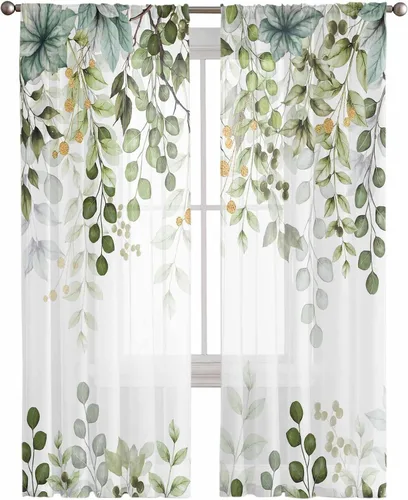 Vista 8 de Cortinas semitraslúcidas para árbol de Navidad, 45 pulgadas de longitud para sala de estar, cortinas de ventana de copo de nieve de invierno